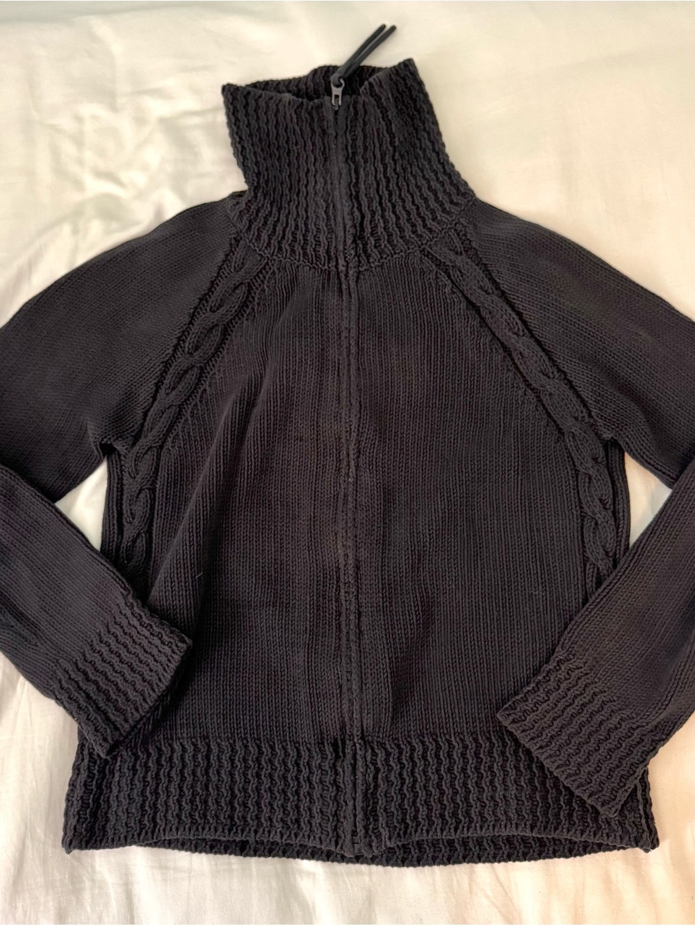 GAP Black Cable-Trim Zip Turtleneck Sweater